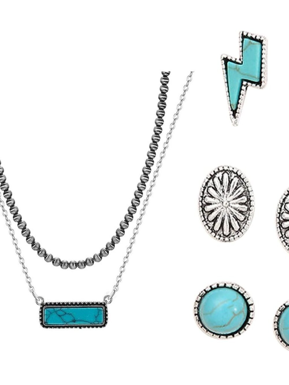Western Jewelry for Women,Western Earrings Navajo Pearl Necklace Set,Turquoise P